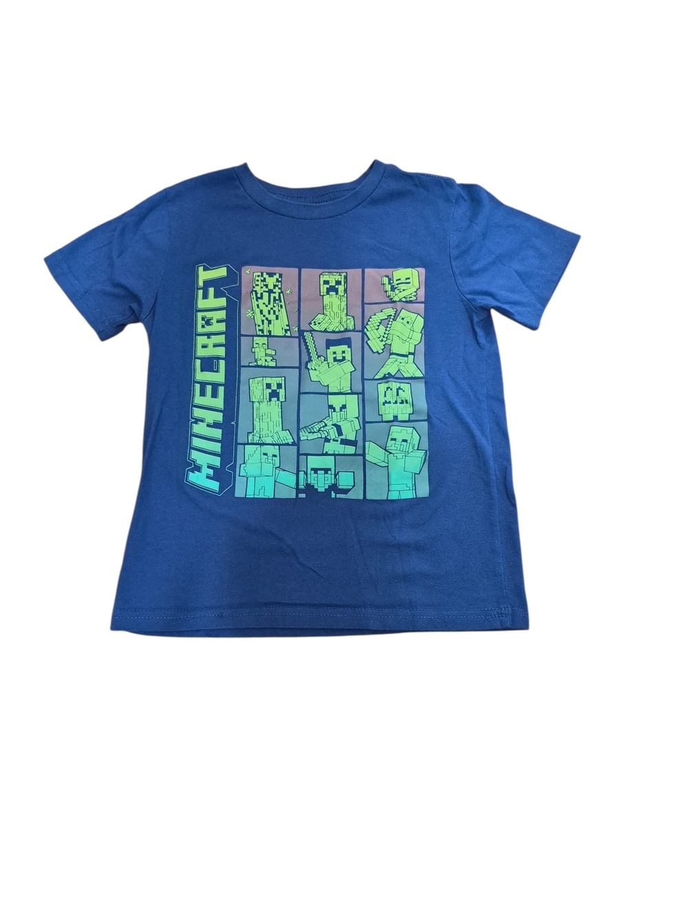 Minecraft Boys' Blue Graphic Tee with Neon Green Print